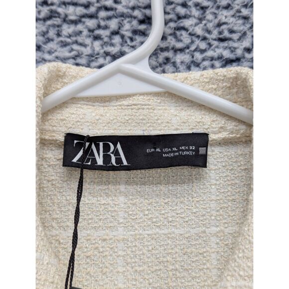 NWT Zara Tweed Cropped Blazer Size XL Gold Button Preppy Office Cream - Picture 12 of 13